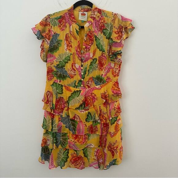 Farm Rio Yellow Orange Flutter Sleeve Wrap Dress Size Small - Picture 1 of 4